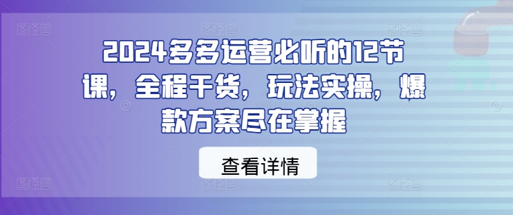 2024多多运营必听的12节课，全程干货，玩法实操，爆款方案尽在掌握-搞薯条网