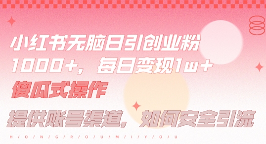 小红书无脑每日引流创业粉500+，小白每天只花半小时，躺赚长尾收益【揭秘】-搞薯条网