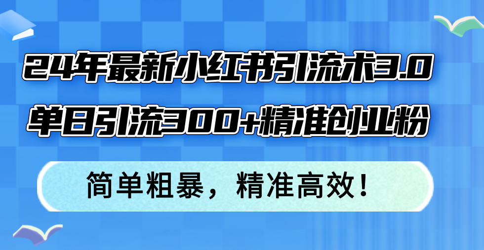24年最新小红书引流术3.0，单日引流300+精准创业粉，简单粗暴，精准高效！-搞薯条网