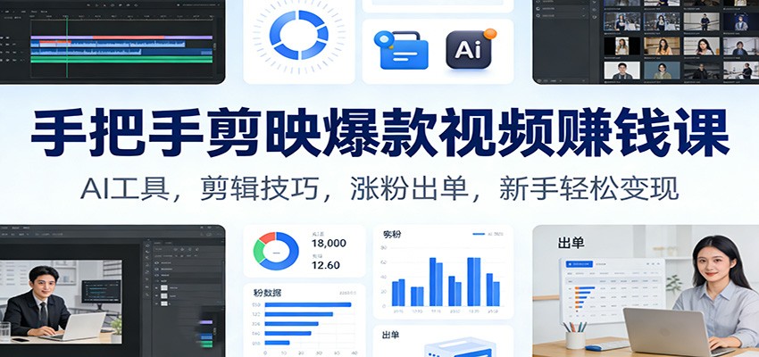 手把手剪映爆款视频赚钱课：AI工具，剪辑技巧，涨粉出单，新手轻松变现-搞薯条网