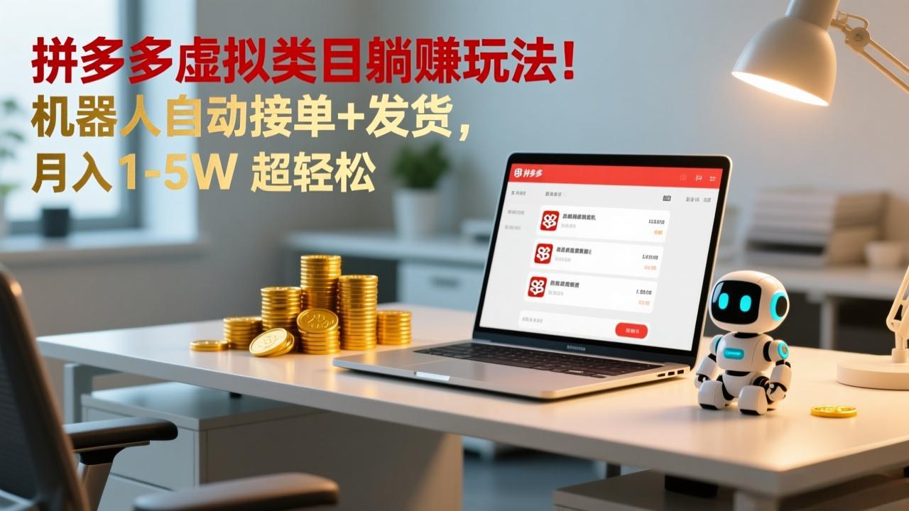 多多虚拟类目躺赚玩法！机器人自动接单+发货，月入 1-5W 超轻松-搞薯条网