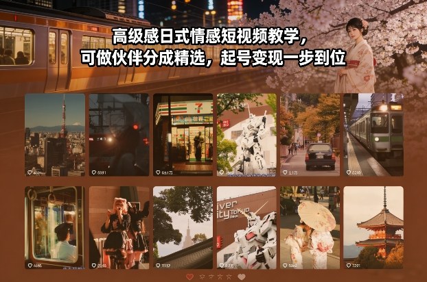 高级感日式情感短视频教学，可做伙伴分成精选，起号变现一步到位-搞薯条网