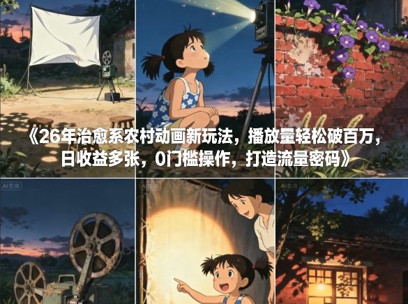 26年治愈系农村动画新玩法，播放量轻松破百万，日收益多张，0门槛操作，打造流量密码-搞薯条网