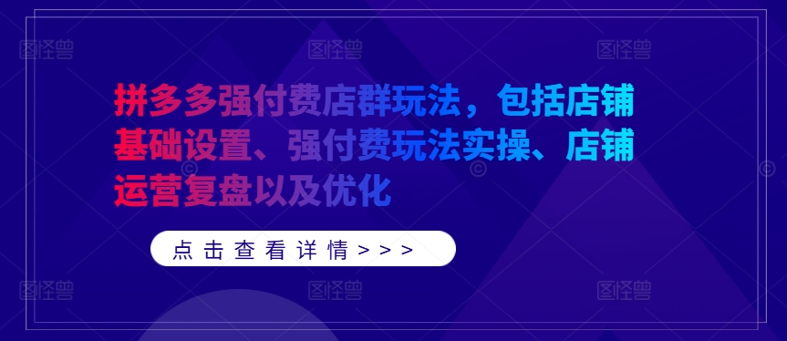 拼多多强付费店群玩法，包括店铺基础设置、强付费玩法实操、店铺运营复盘以及优化-搞薯条网