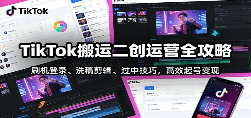 TikTok搬运二创运营全攻略：刷机登录、洗稿剪辑 、过中技巧，高效起号变现-搞薯条网