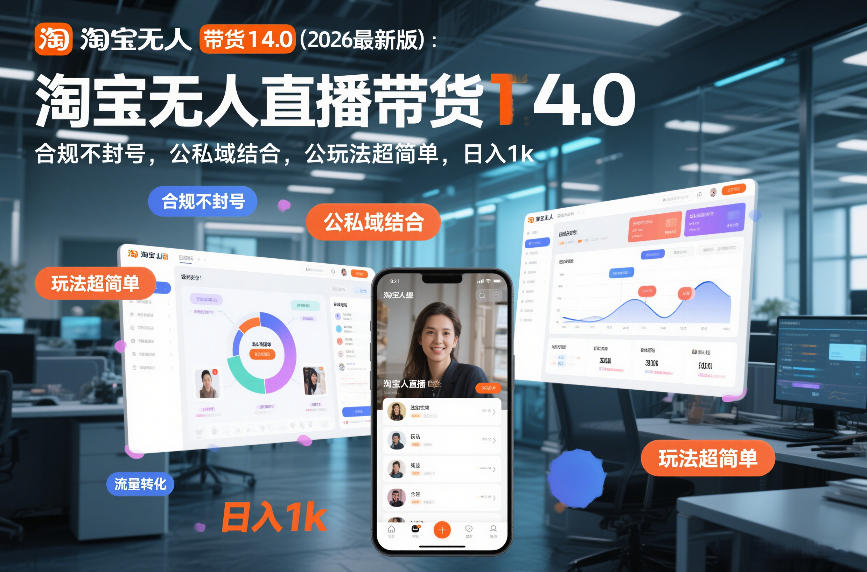 淘宝无人直播带货14.0(2026最新版)：合规不封号，公私域结合，玩法超简单，日入1k+【揭秘】-搞薯条网