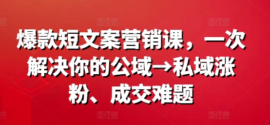 爆款短文案营销课，一次解决你的公域→私域涨粉、成交难题-搞薯条网