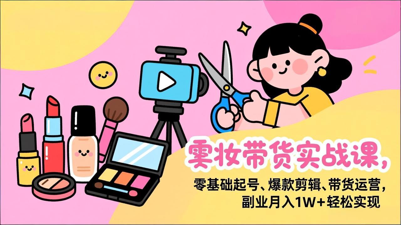 美妆带货实战课，零基础起号、爆款剪辑、带货运营，副业月入1W+轻松实现-搞薯条网