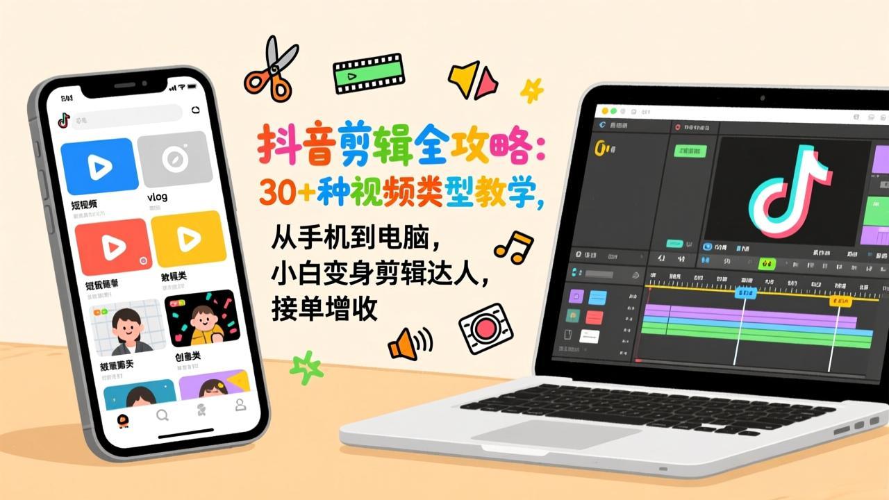 抖音剪辑全攻略：30+种视频类型教学，从手机到电脑，小白变身剪辑达人，接单增收-搞薯条网