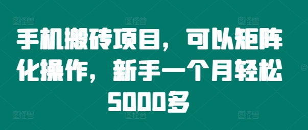 手机搬砖项目，可以矩阵化操作，新手一个月轻松5000多-搞薯条网