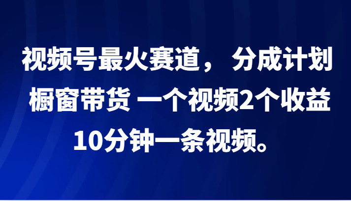 视频号最火赛道， 分成计划， 橱窗带货，一个视频2个收益，10分钟一条视频。-搞薯条网