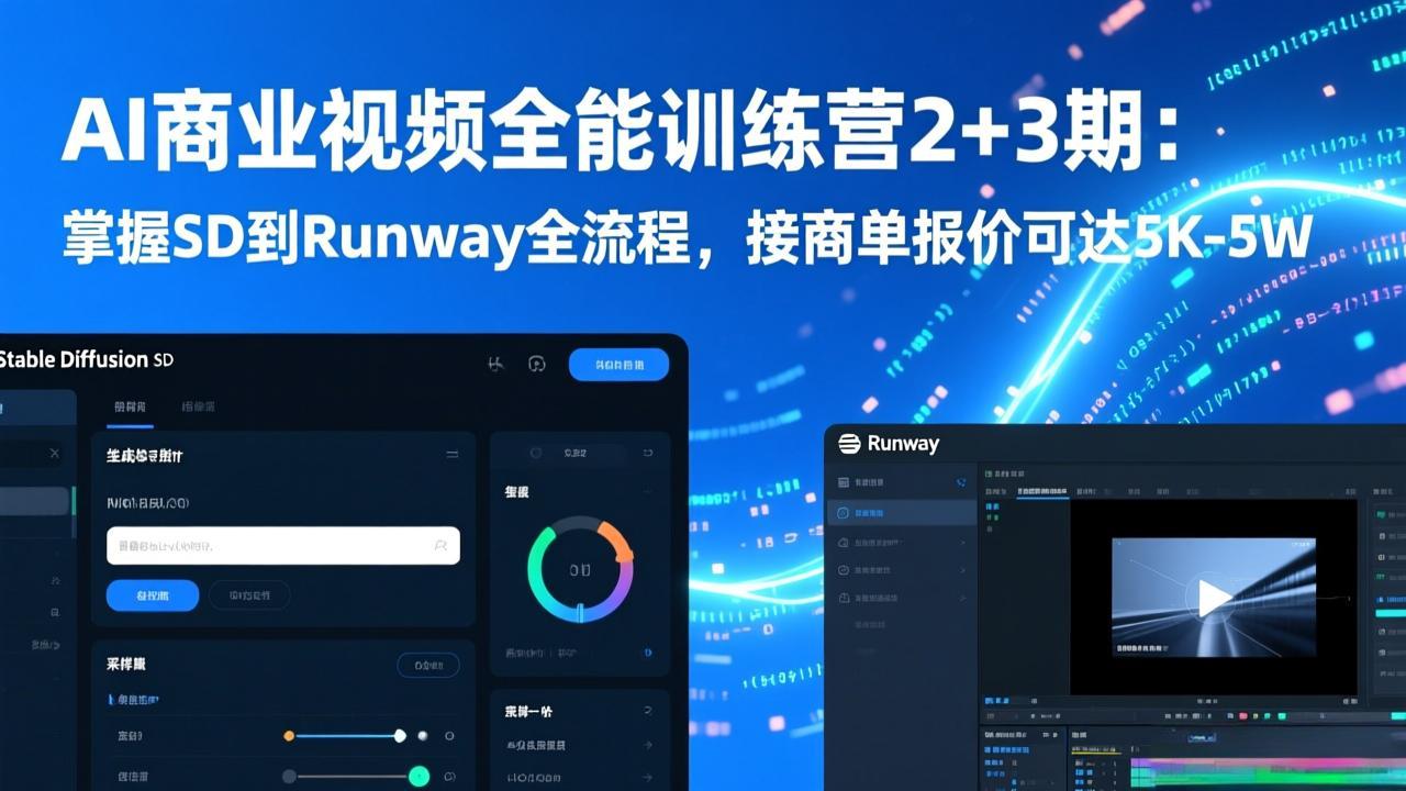 AI商业视频全能训练营2+3期：掌握SD到Runway全流程，接商单报价可达5K-5W-搞薯条网
