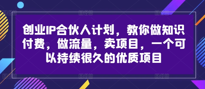 创业IP合伙人计划，教你做知识付费，做流量，卖项目，一个可以持续很久的优质项目-搞薯条网-搞薯条网